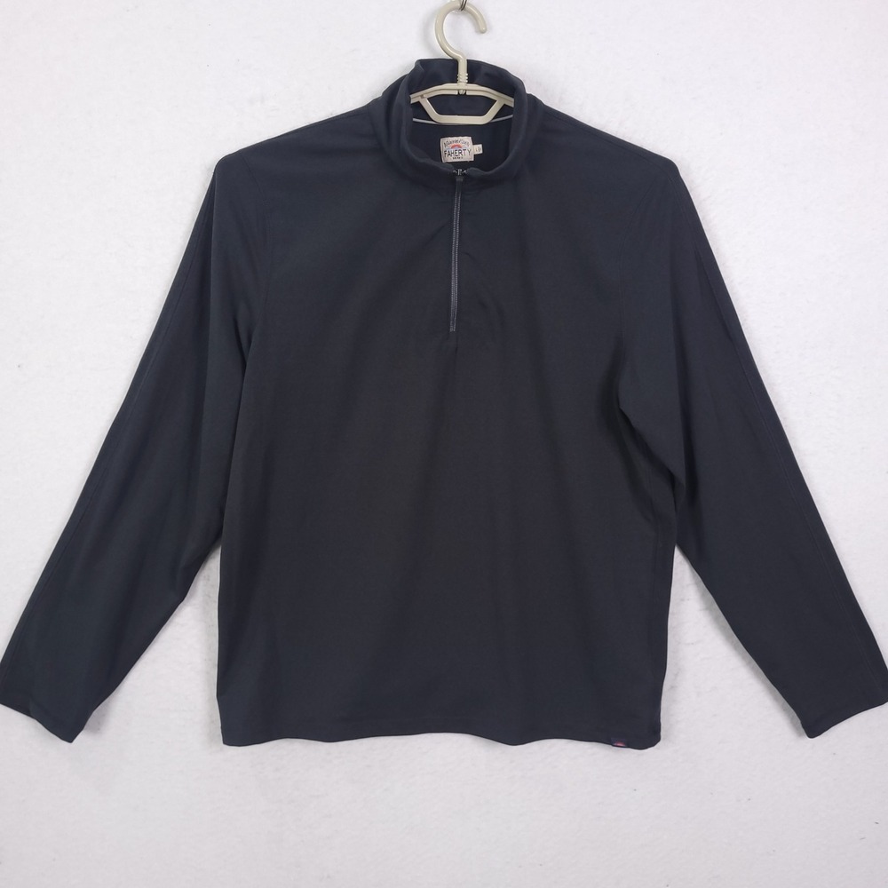 Faherty Quarter Zip Pullover Mens L Black Performance Stretch Mock Neck Sweater